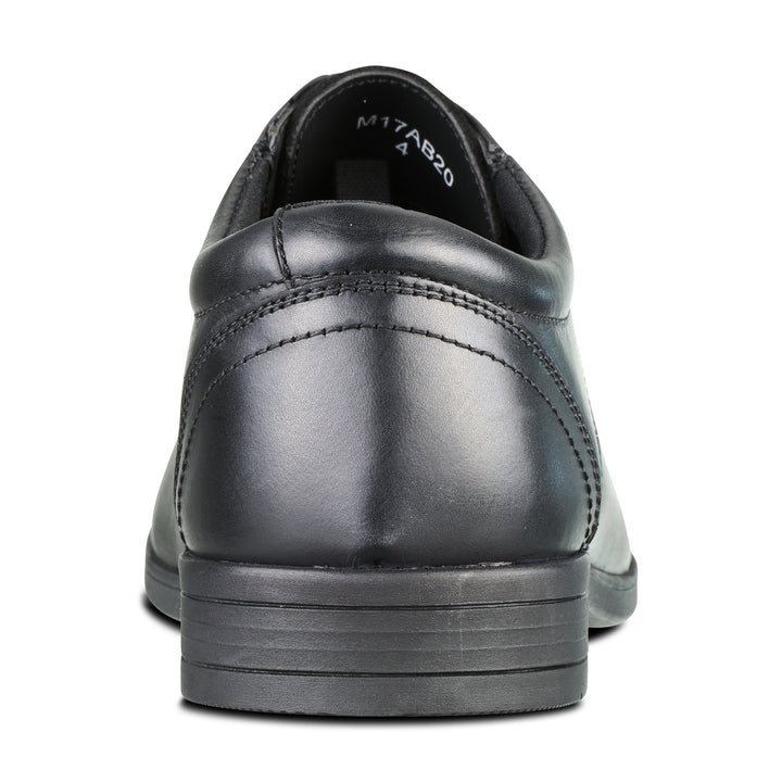 back of black leather boys school shoe