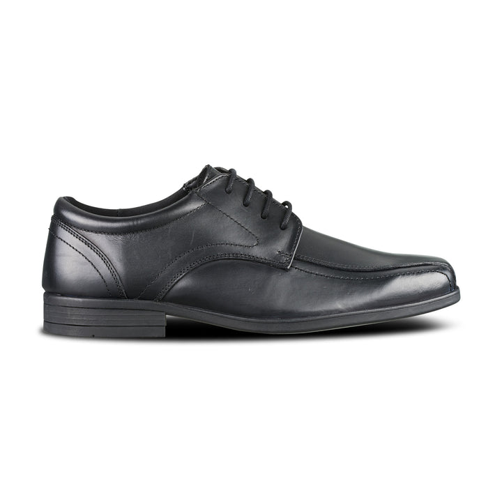 Side of boys black leather lace up school shoe