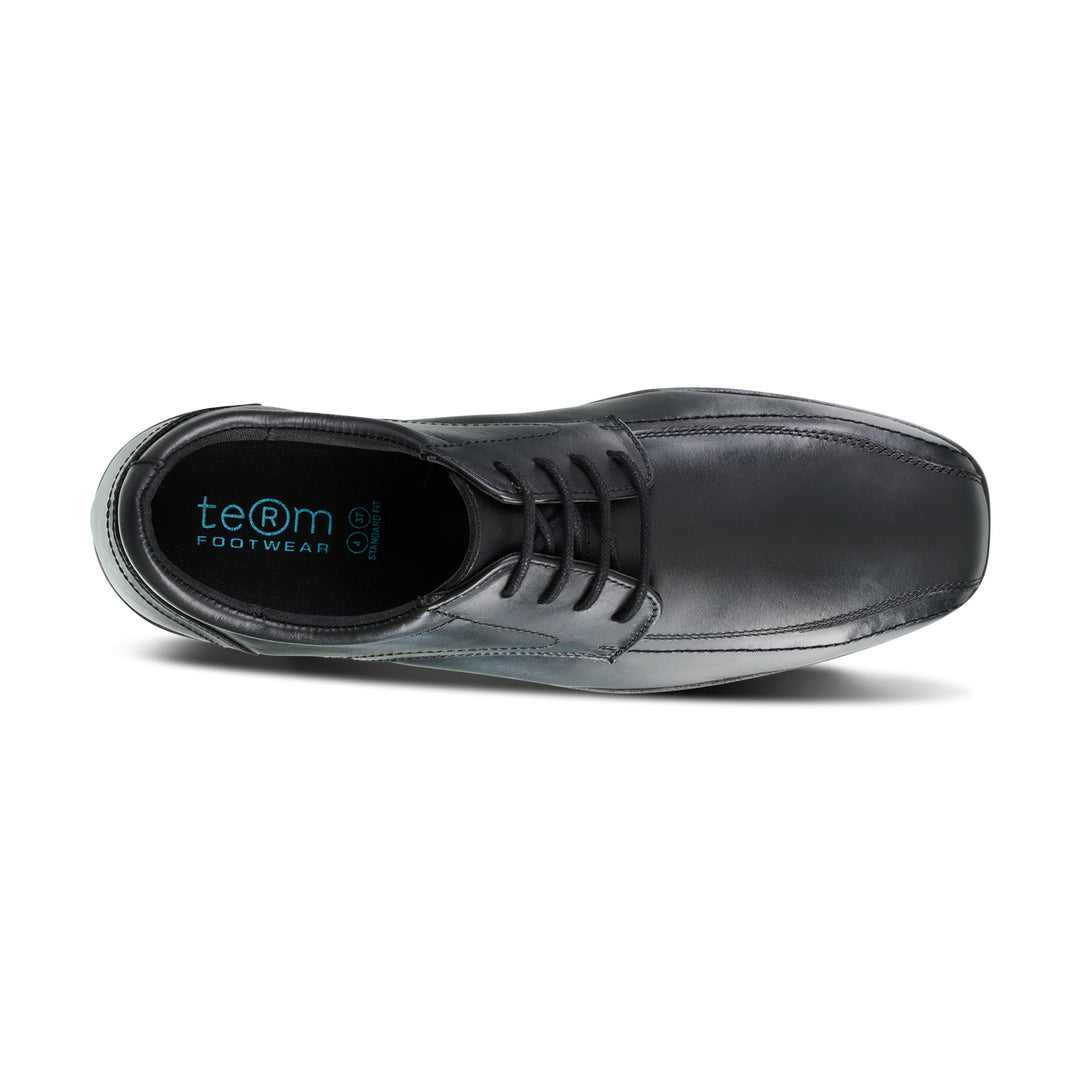 Boys lace up black leather school shoe with memory foam insole