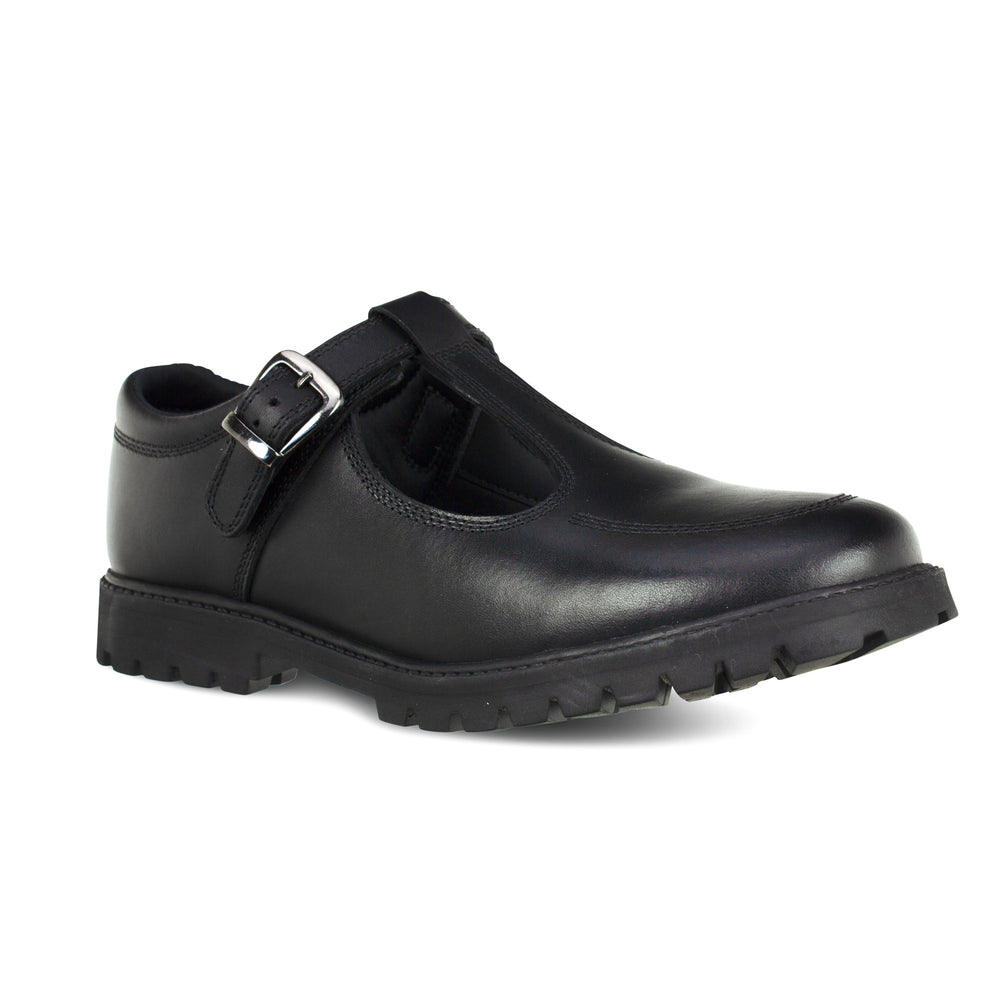 leather buckle fastening black leather school shoes