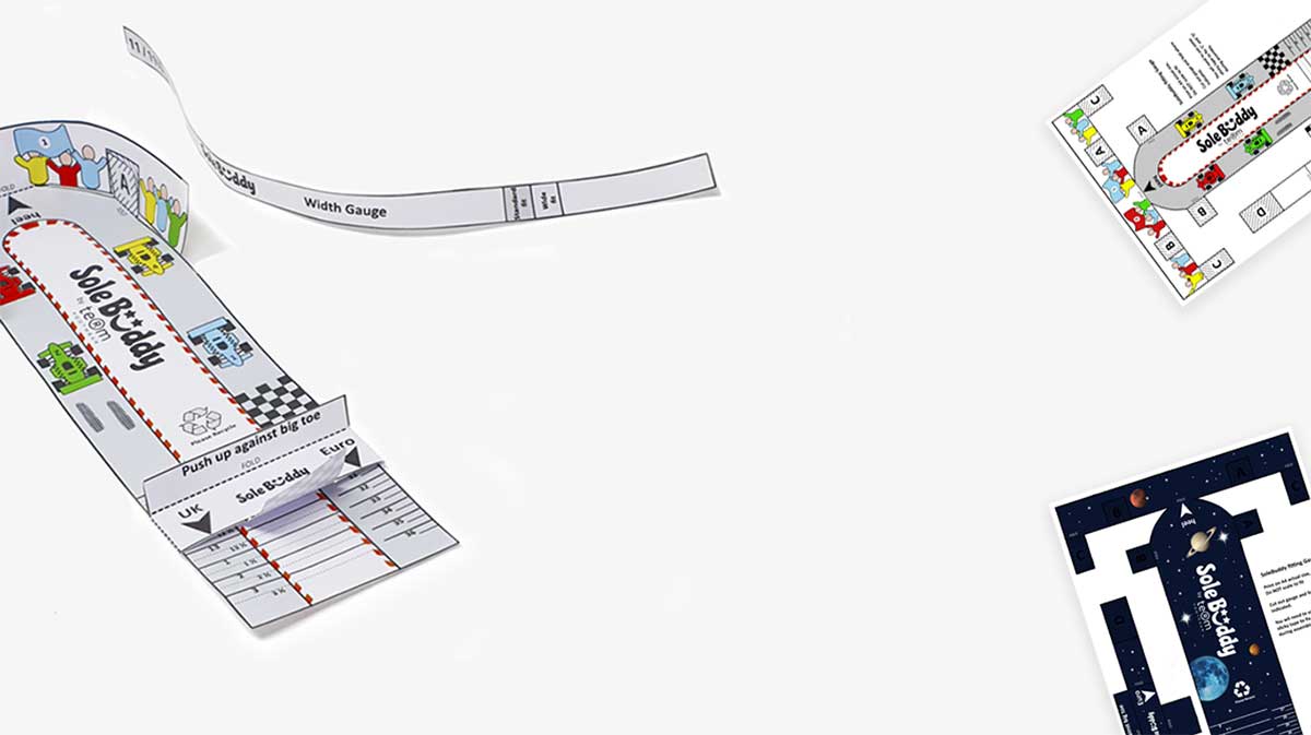 Children's school shoes printable shoe size measuring guide.