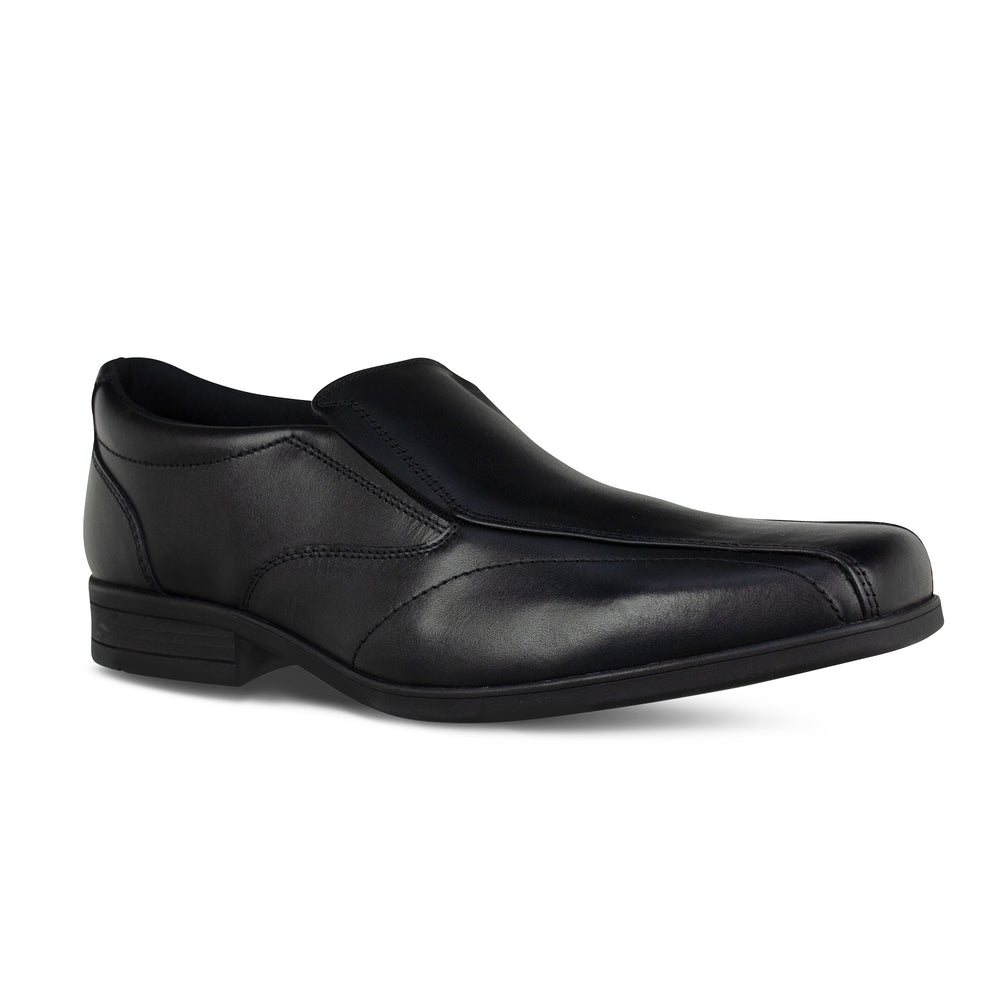 hero shot of Boys slip on black leather school shoes