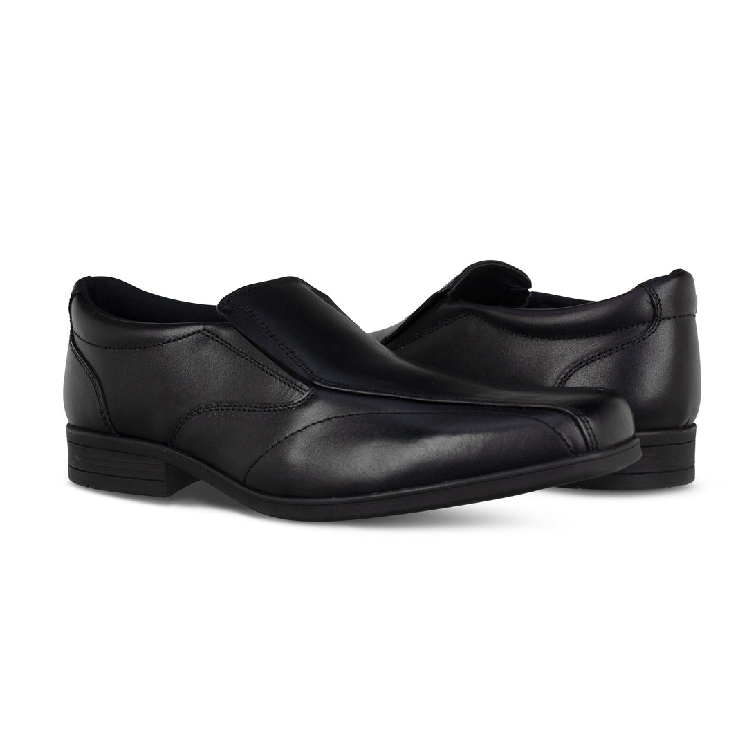 Boys slip on black leather school shoes
