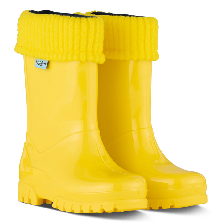 ROLLTOP YELLOW  SHINY WELLIES WITH SOCKS - Term Footwear