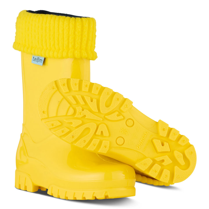 ROLLTOP YELLOW  SHINY WELLIES WITH SOCKS - Term Footwear