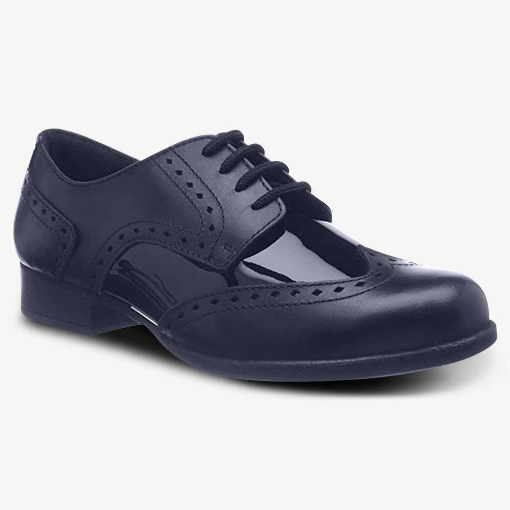 MEGHAN PATENT SENIOR GIRLS LACE BROGUE WIDE FIT - Term Footwear