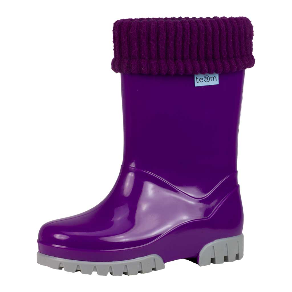 ROLLTOP PURPLE SHINY WELLIES WITH SOCKS