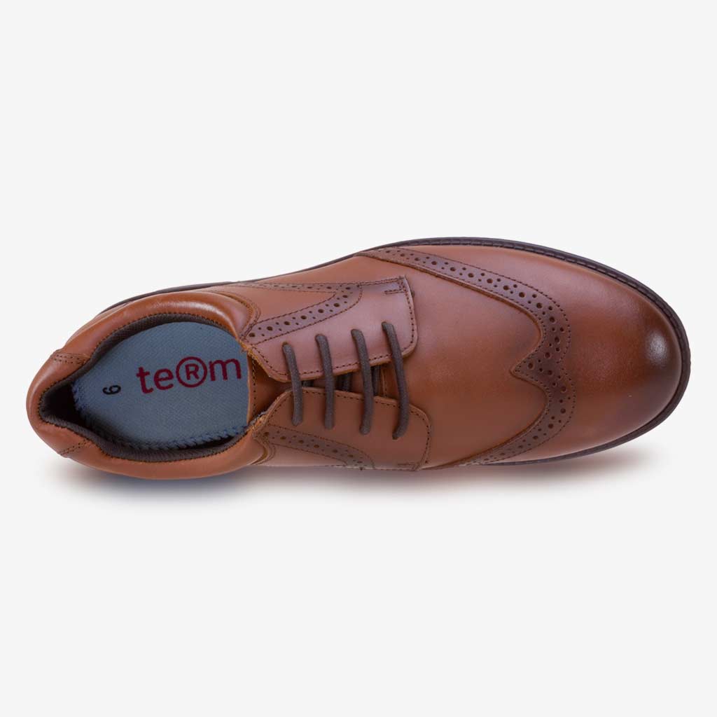 BROWN LEATHER BROGUE BOYS LACE UP SCHOOL SHOES - Term Footwear 
