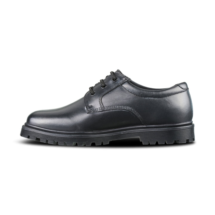 Side on boys black leather school shoe