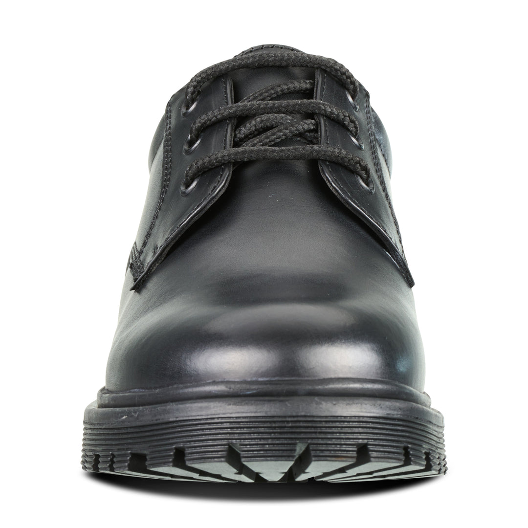 front of boys leather lace up school shoe