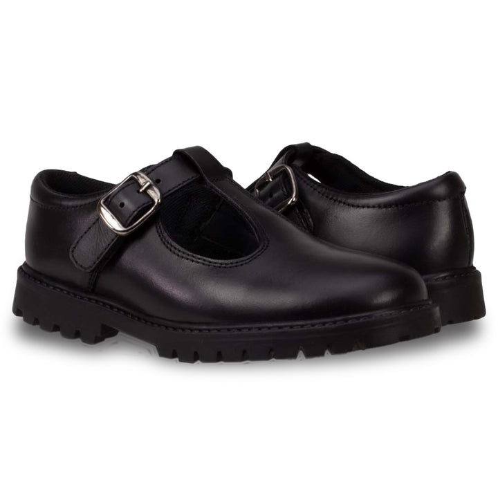 CONNIE BLACK LEATHER CLASSIC BUCKLE T BAR - Term Footwear 