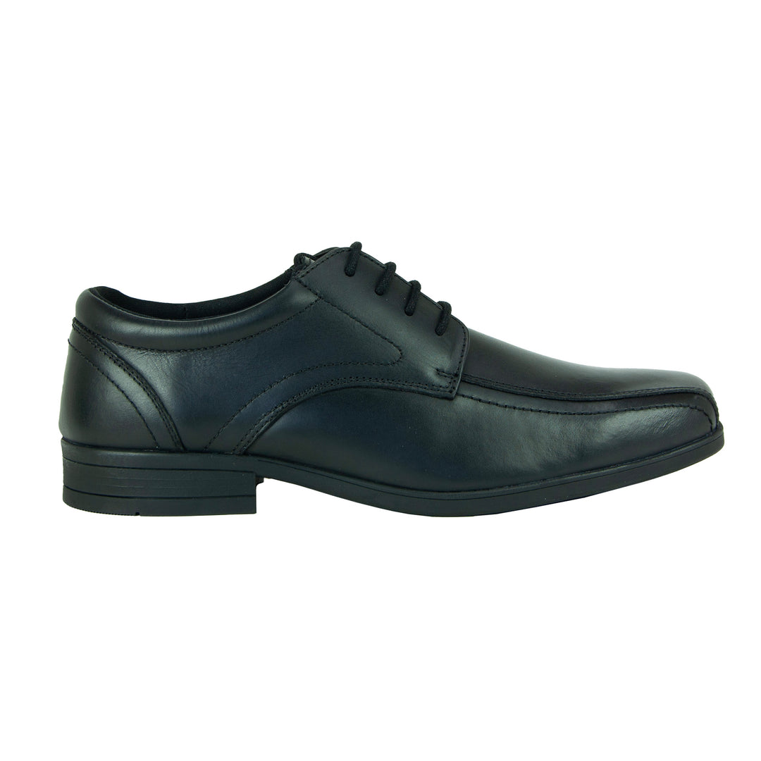 Boys leather lace up black school shoe
