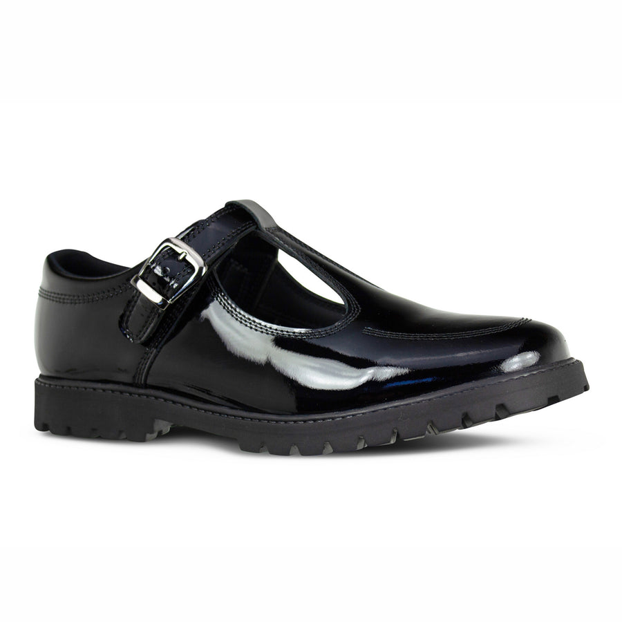 Black Brogue Patent School Shoes (chunky sole) 6462