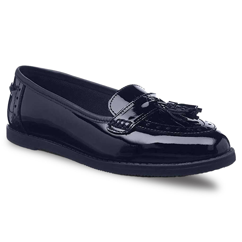 high-quality black leather upper girls loafer school shoe