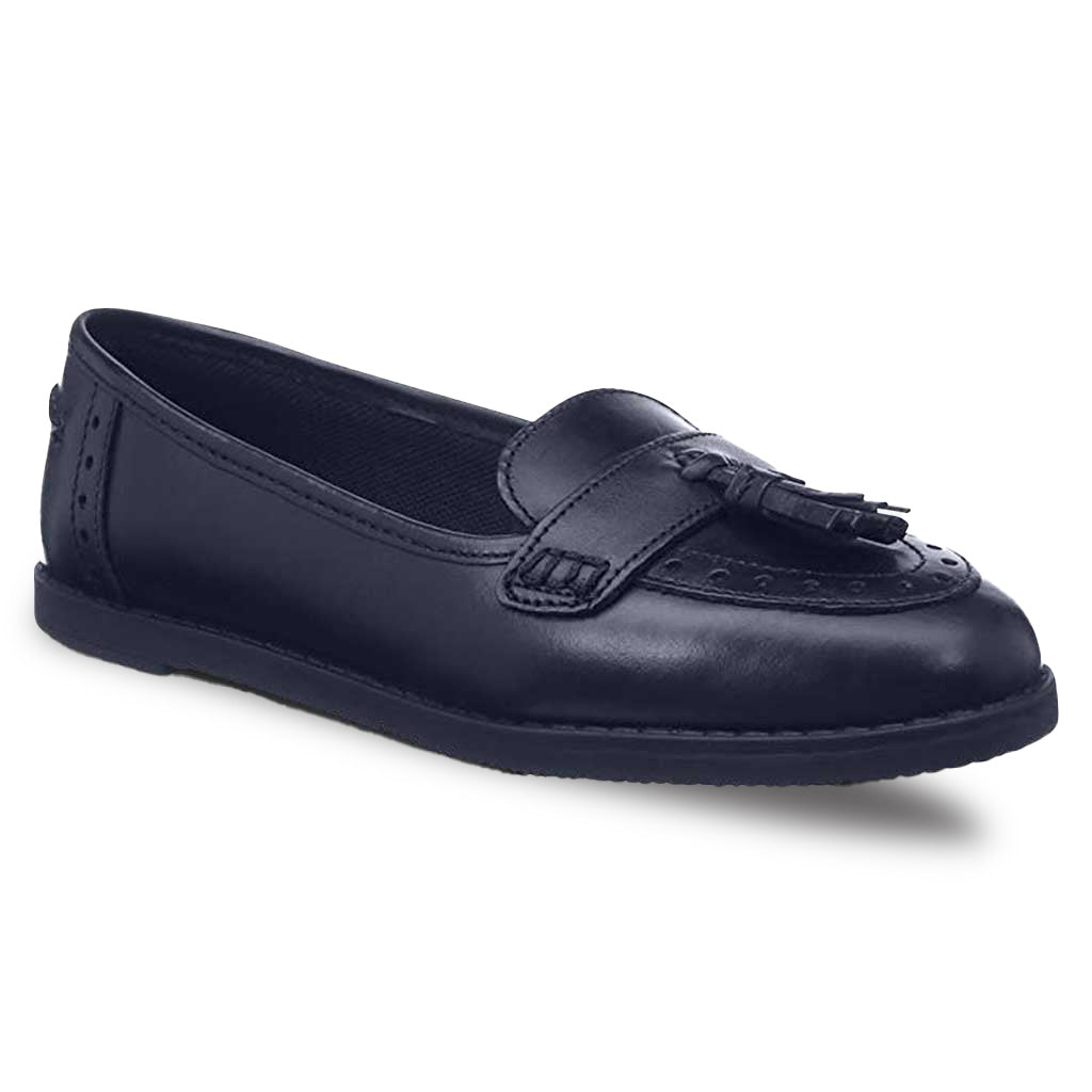 Women's BLACK LEATHER LOAFER school shoe