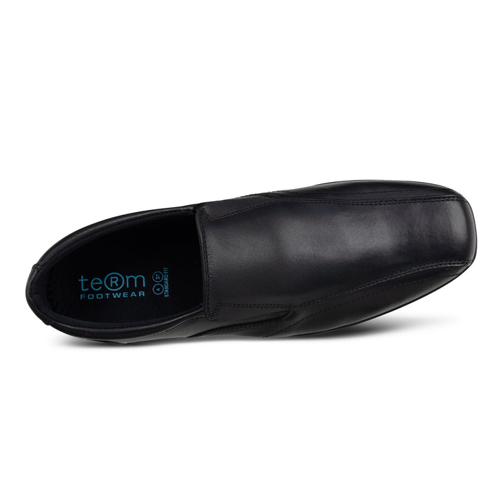 Verticle image of Boys slip on black leather school shoes