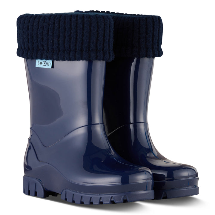Kids navy blue wellies with fitted sock