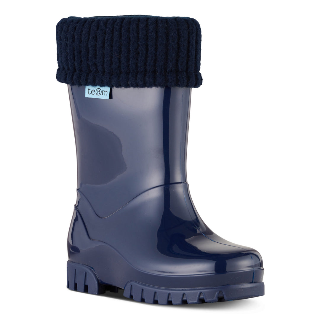 childrens navy blue wellies with fitted sock