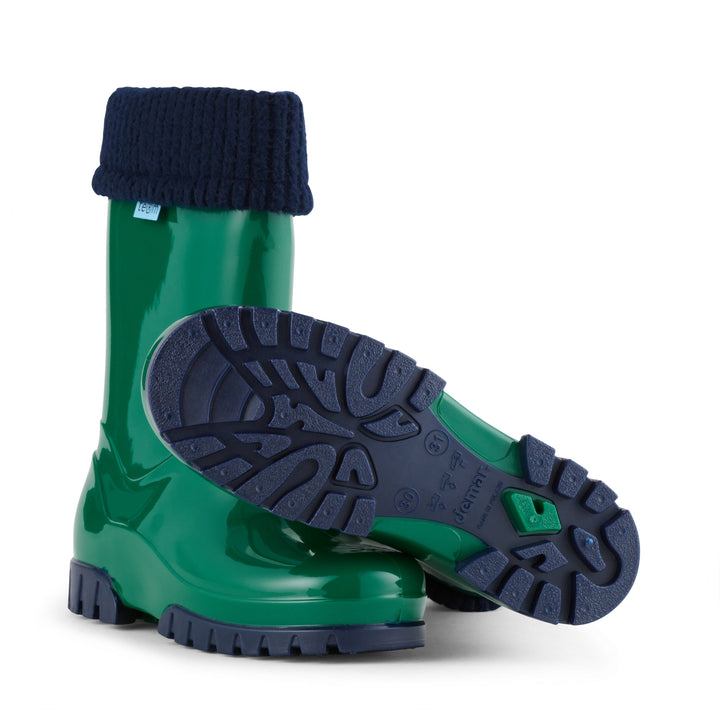 children's green wellies with fitted sock