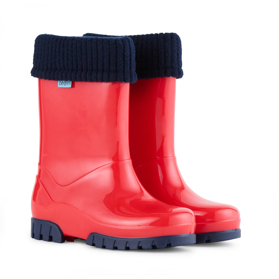 Kids red welly boot with fitted sock