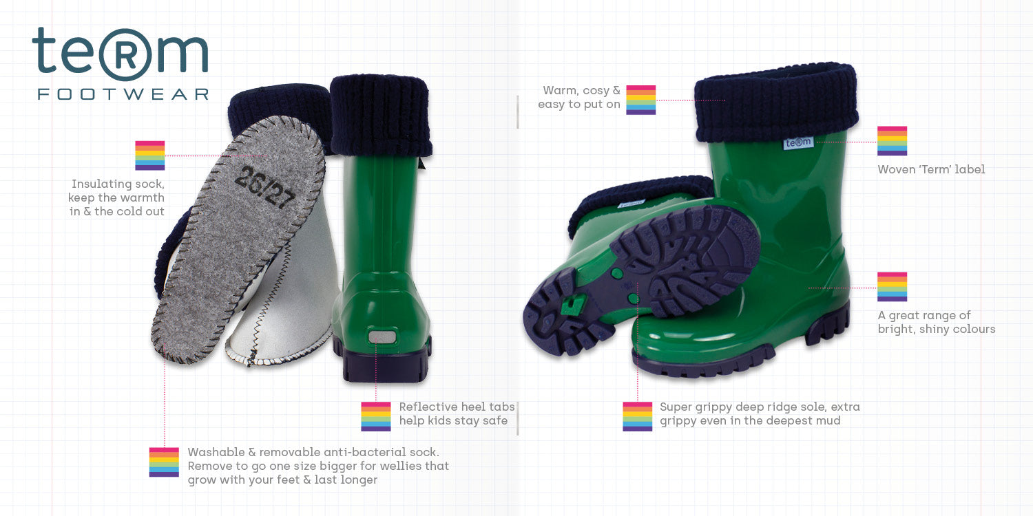 children's roll top welly with removable sock