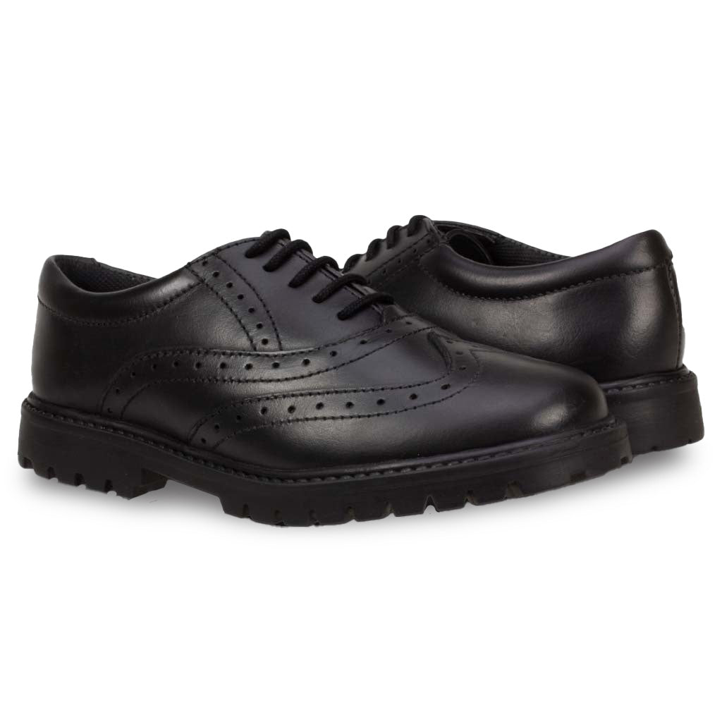 SOPHIA BLACK LEATHER BROGUE LACE UP CHUNKY SOLE - Term Footwear 