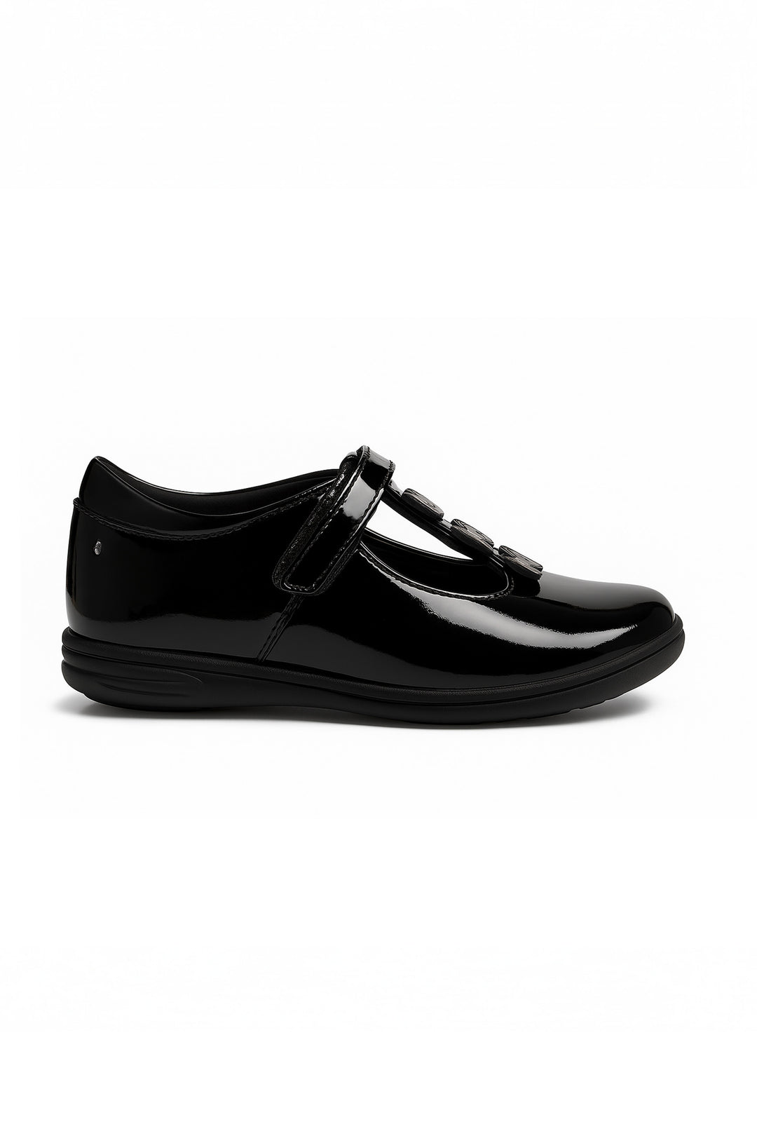 Vanessa Girls' Black Patent Butterfly T-Bar School Shoe