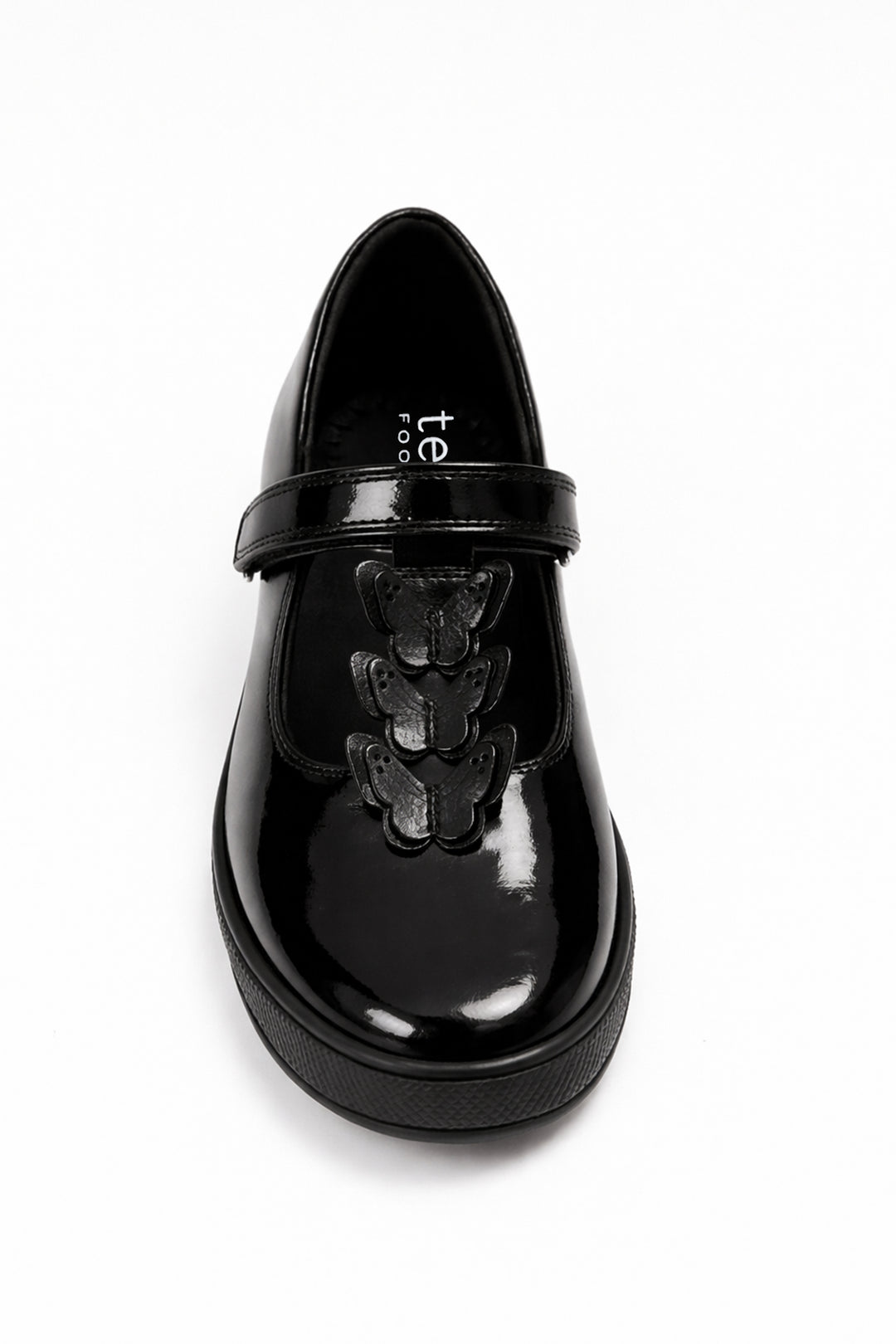 Vanessa Girls' Black Patent Butterfly T-Bar School Shoe - Term Footwear 