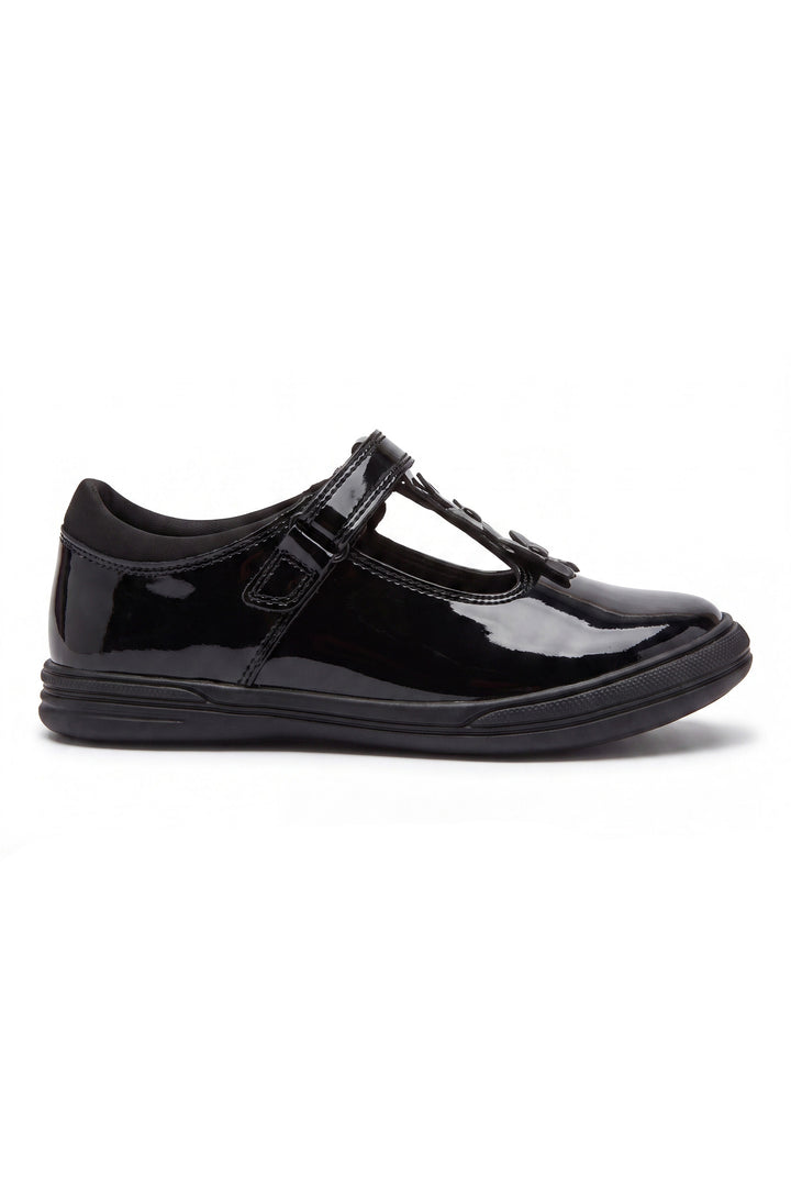 Vanessa Girls' Black Patent Butterfly T-Bar School Shoe - Term Footwear 