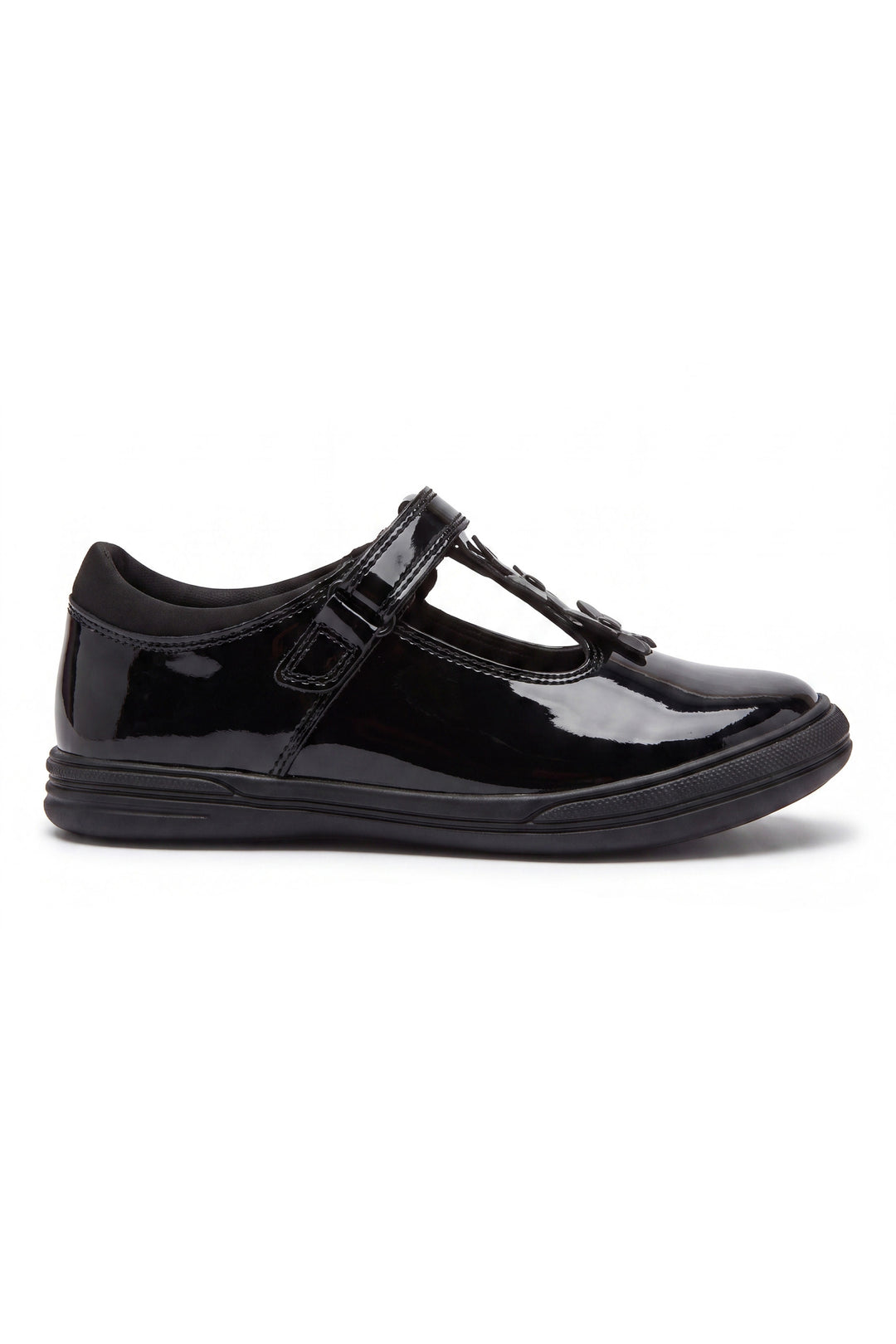Vanessa Girls' Black Patent Butterfly T-Bar School Shoe - Term Footwear 