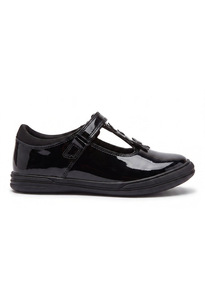 Vanessa Girls' Black Patent Butterfly T-Bar School Shoe - Term Footwear 