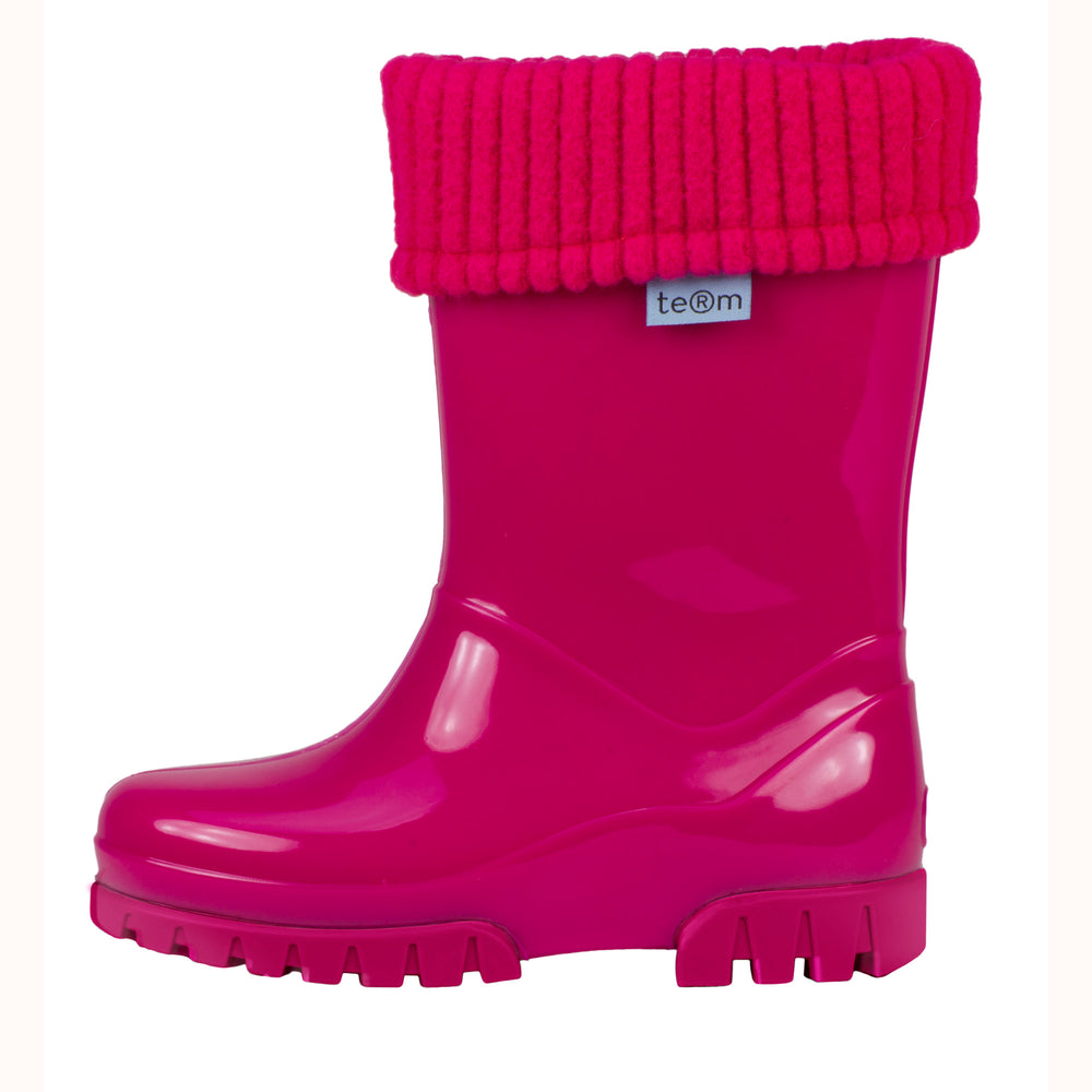 ROLLTOP PINK MONO SHINY WELLIES WITH SOCKS - Term Footwear 