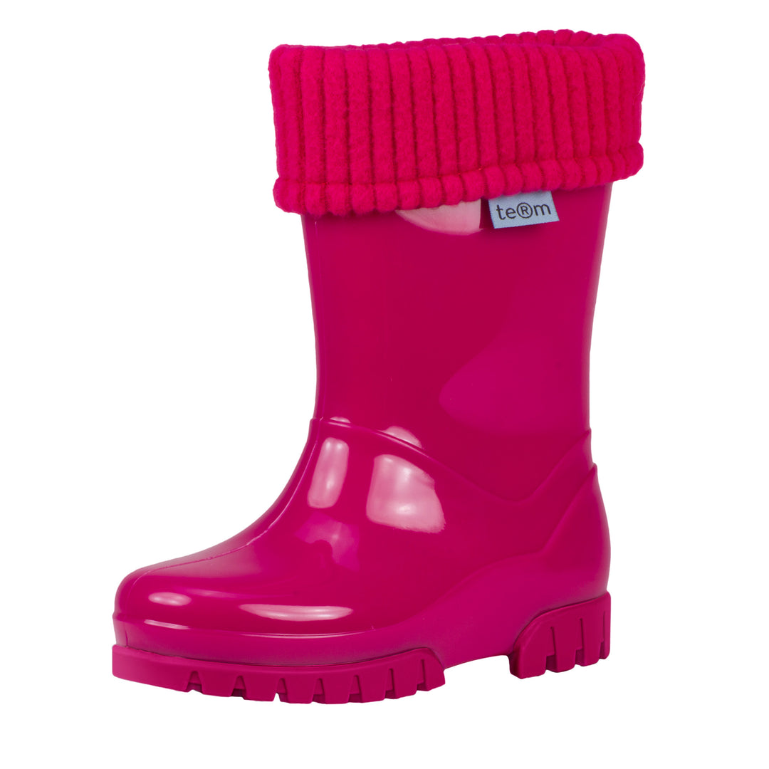 ROLLTOP PINK MONO SHINY WELLIES WITH SOCKS - Term Footwear 