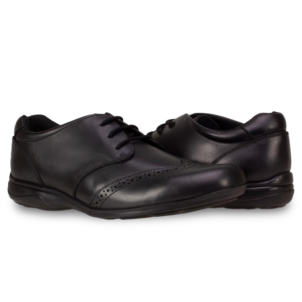 Girls lace up black leather brogue school shoes