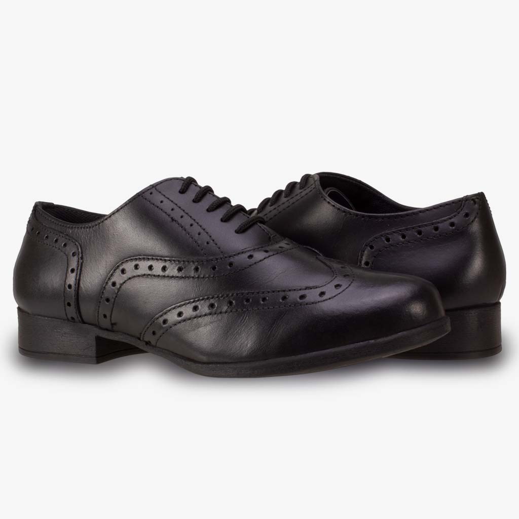 BELLA BLACK LEATHER LACE UP BROGUE