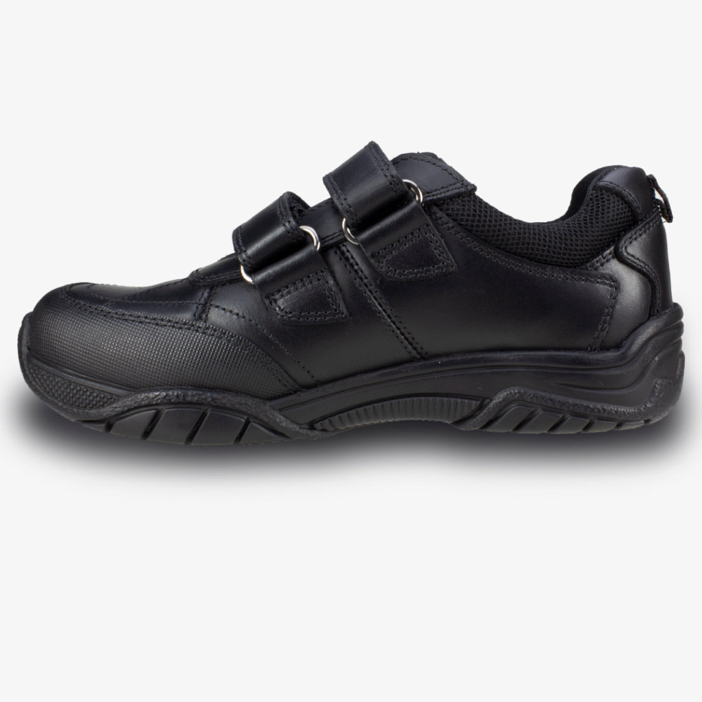 BLACK LEATHER VELCRO STRAP BOYS SCHOOL SHOES - Term Footwear 