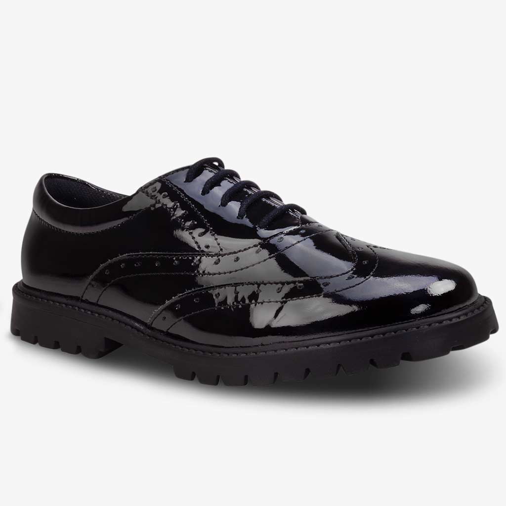 Leather Lace Up Ladies Chunky Brogues SOPHIA BLACK PATENT LEATHER