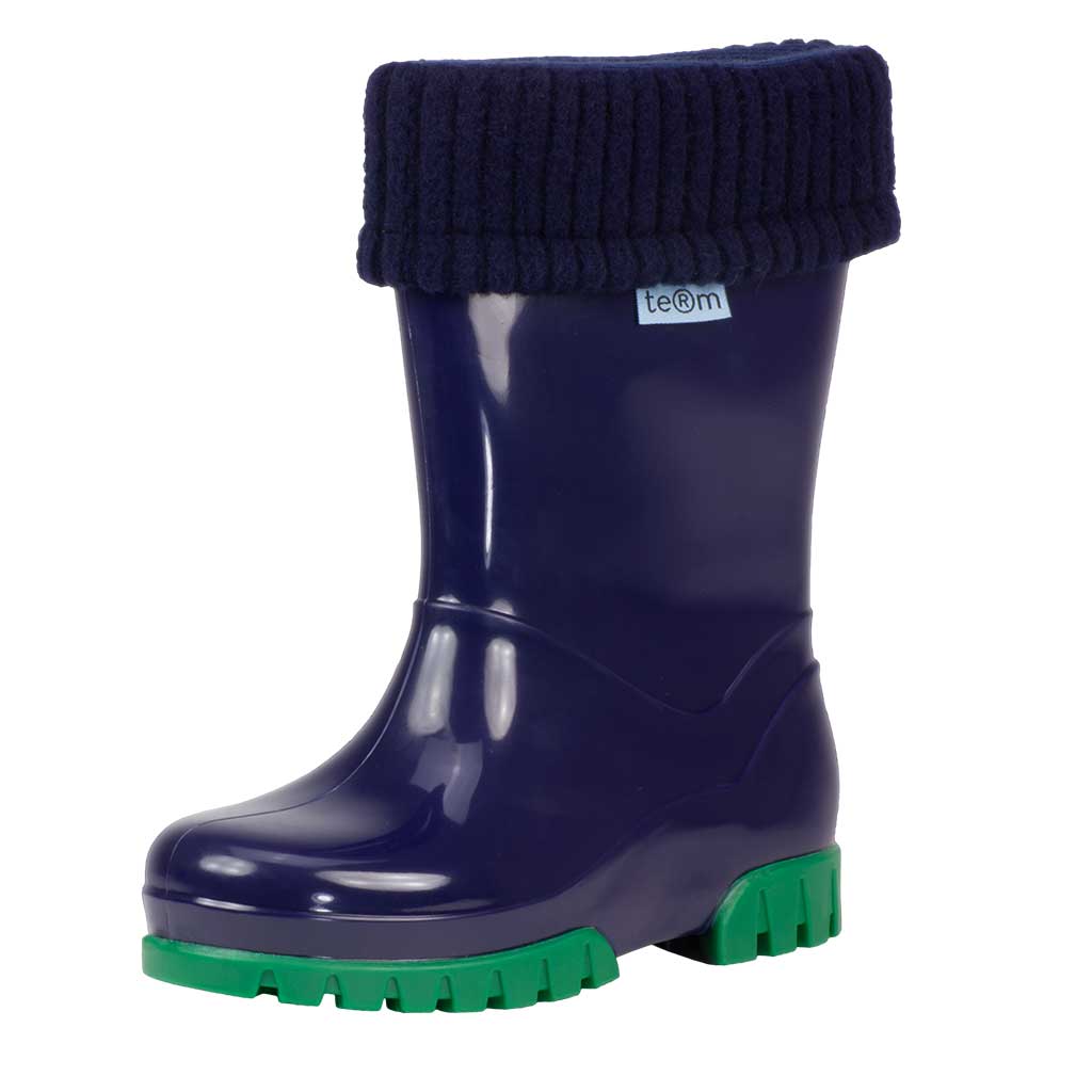 NAVY SHINY WELLIES WITH SOCKS - Term Footwear 