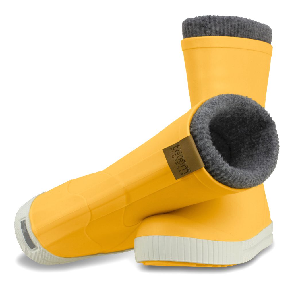 Wave Yellow Sock Lined Childrens Wellies - Term Footwear