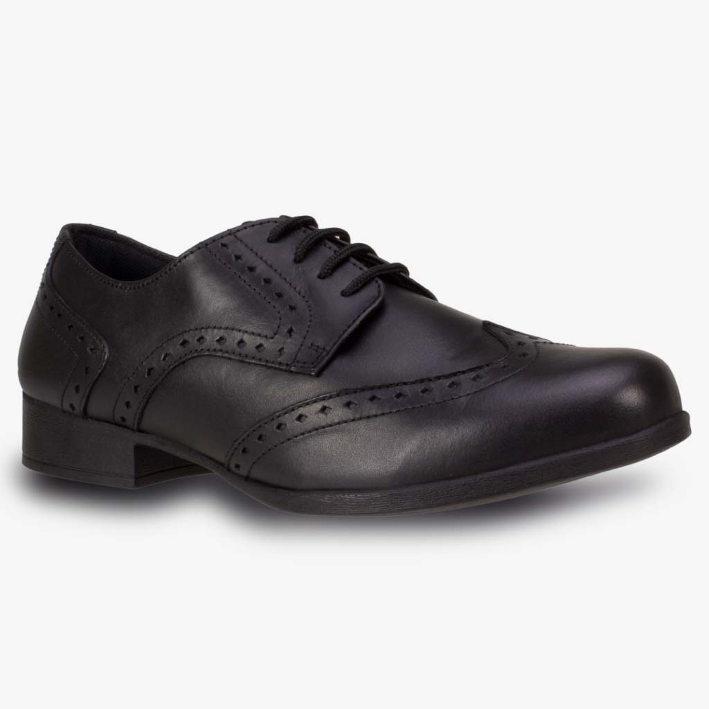 MEGHAN BLACK LEATHER BROGUE LACE UP WIDE FIT - Main Image