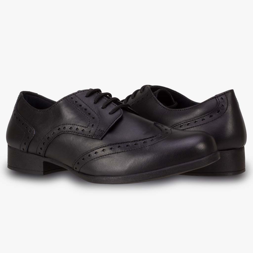 Derby Shoes Black Wide Fit Brogues MEGHAN BLACK LEATHER